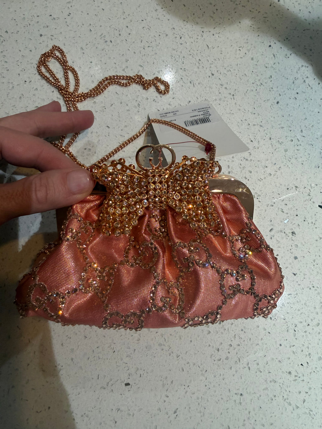 Gucci Metallic Pink Bow Embellished Moirè  Mini Bag