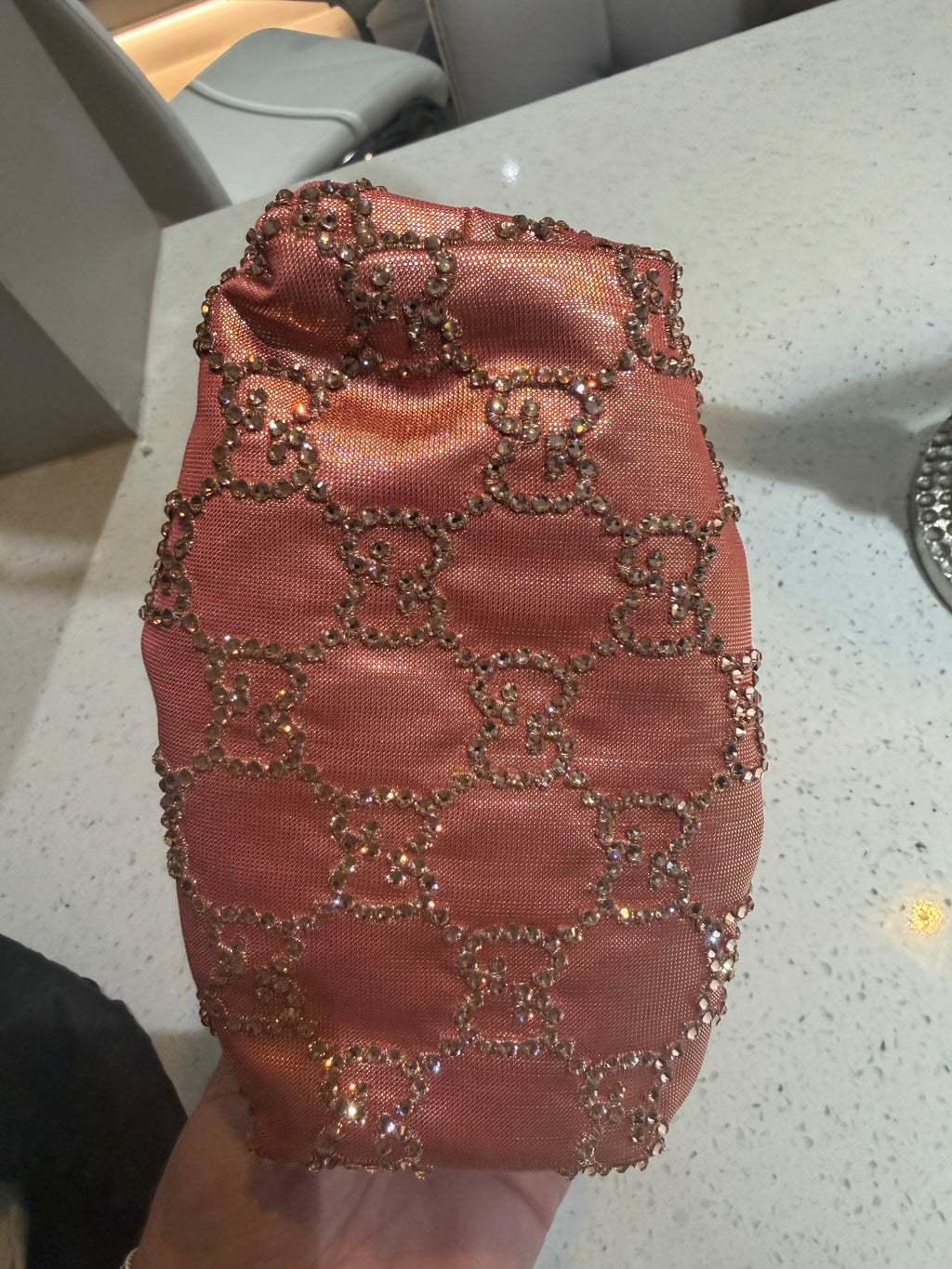 Gucci Metallic Pink Bow Embellished Moirè  Mini Bag