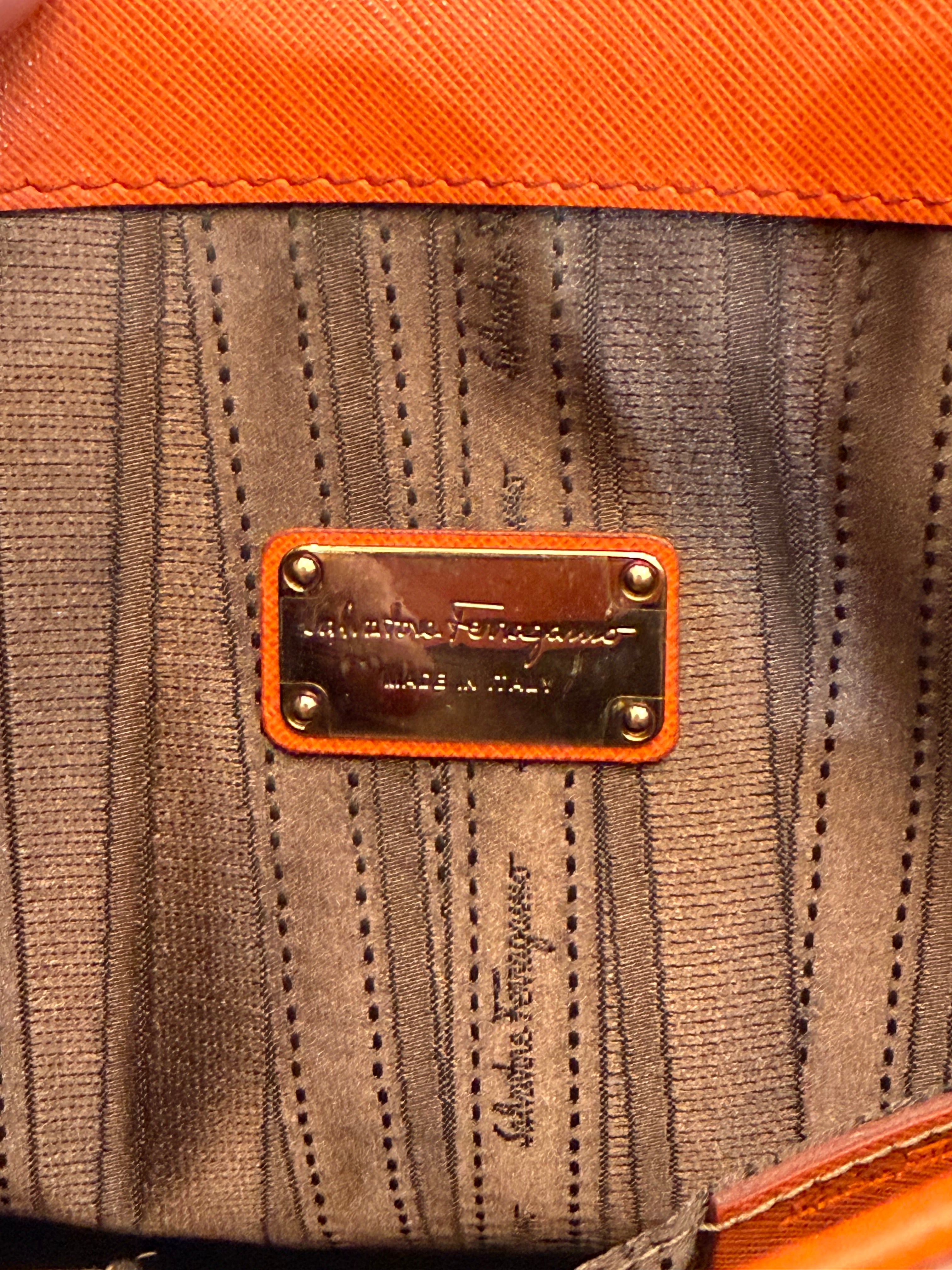 Ferragamo Orange Saffiano Two-way Tote