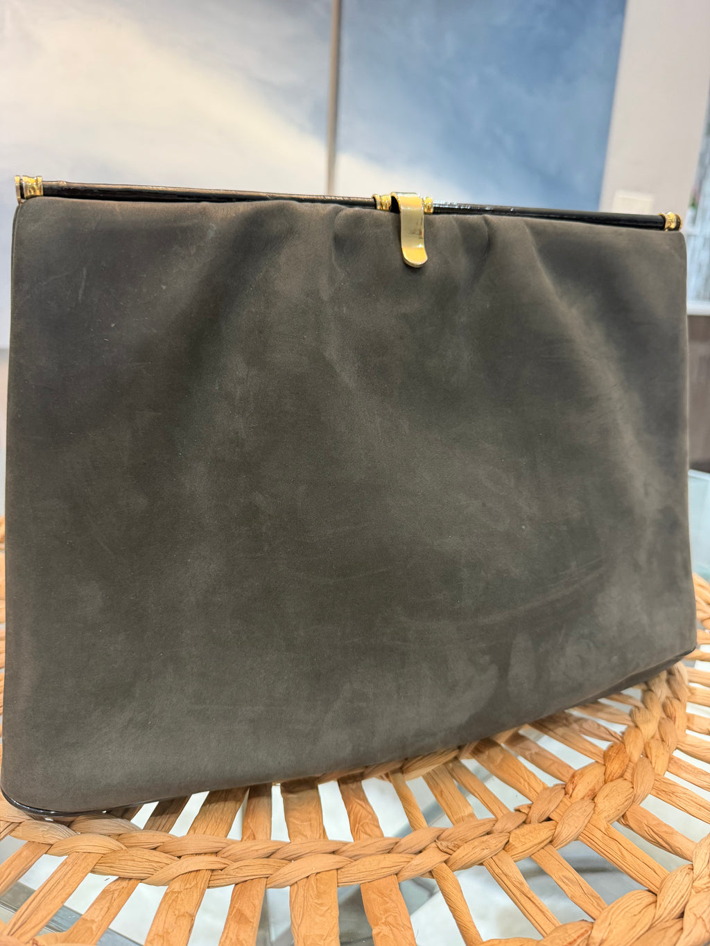 Mark Cross Vintage Frame Clutch – Black Leather with Gold-Tone Hardware