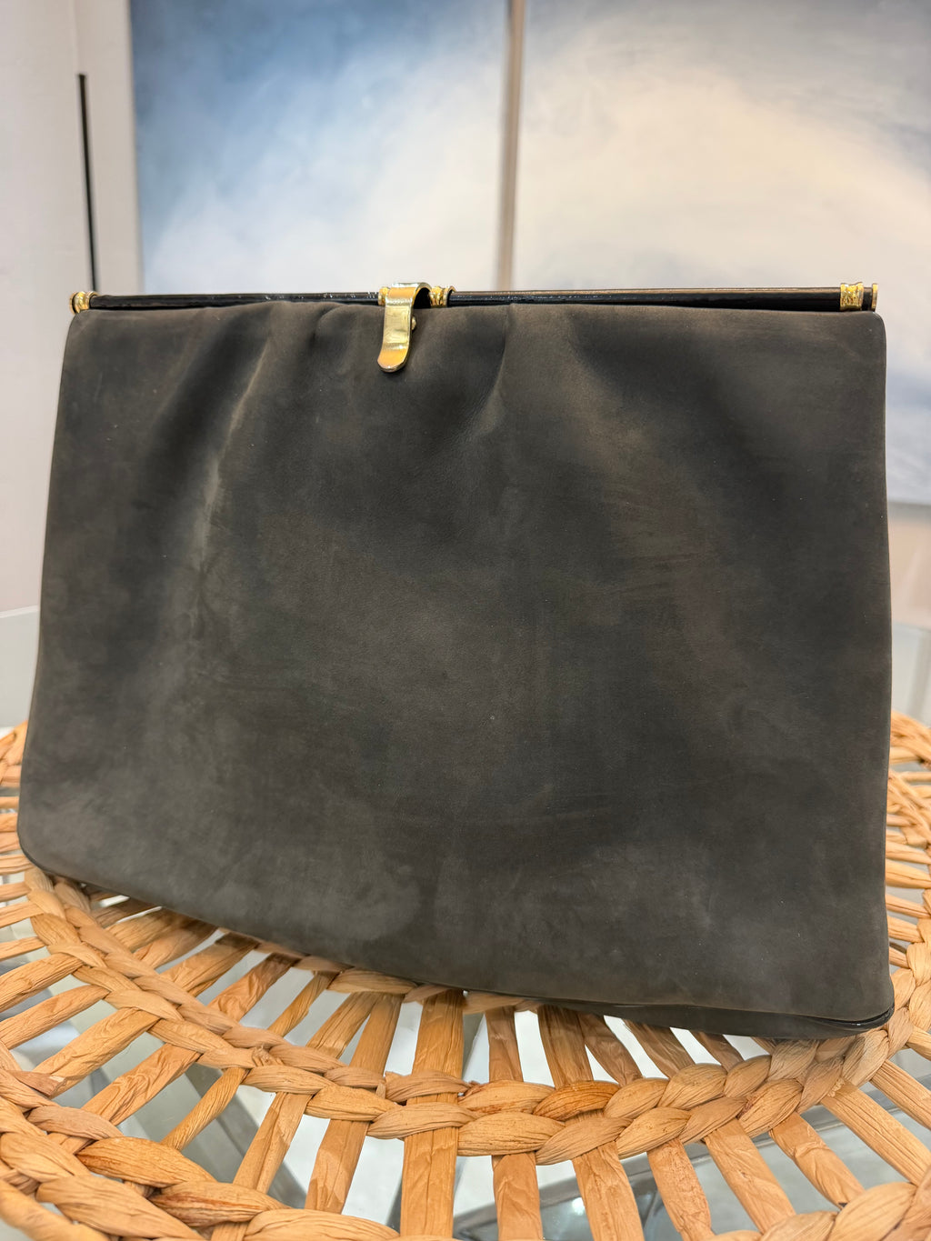 Mark Cross Vintage Frame Clutch – Black Leather with Gold-Tone Hardware